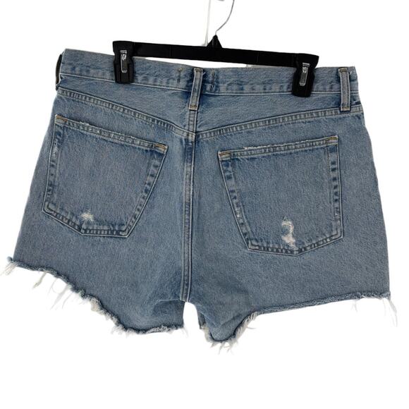 AGOLDE Blue Swapmeet Parker Long Distressed Denim Shorts - Picture 7 of 12